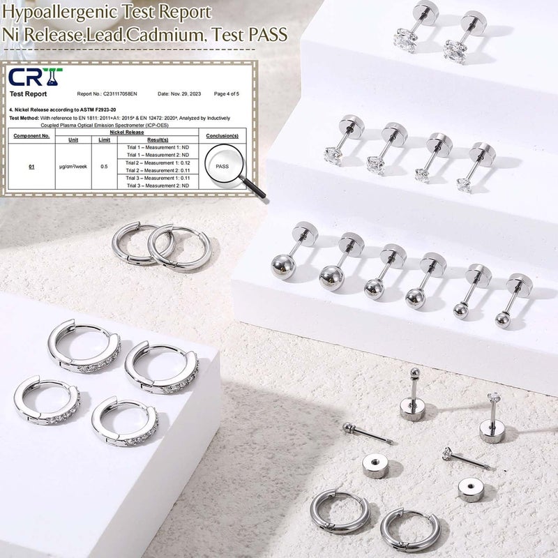 Jstyle Hypoallergenic 14K Gold Plated Flat Back Earrings for Women Men Surgical Stainless Steel Earrings for Sensitive Ears Small Stud Hoop Cartilage Earring Stack Set for Multiple Piercing Jewelry - Image 3